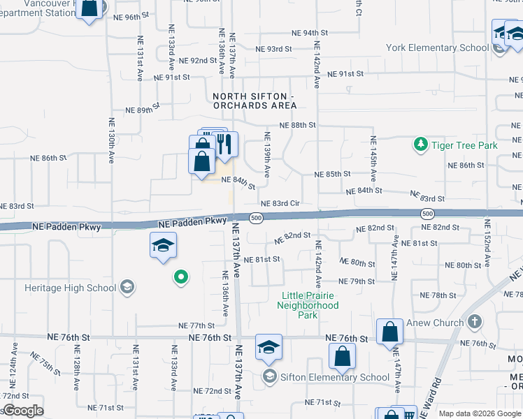 map of restaurants, bars, coffee shops, grocery stores, and more near 8209 Northeast 138th Court in Vancouver