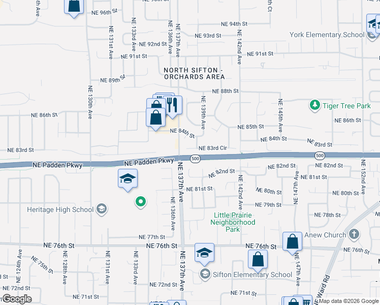 map of restaurants, bars, coffee shops, grocery stores, and more near 8209 Northeast 138th Court in Vancouver