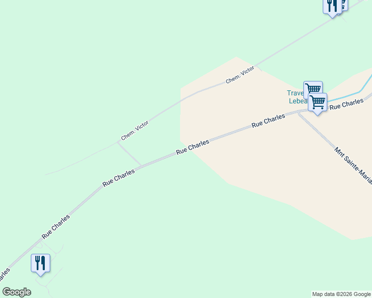 map of restaurants, bars, coffee shops, grocery stores, and more near Chemin Charles in Mirabel