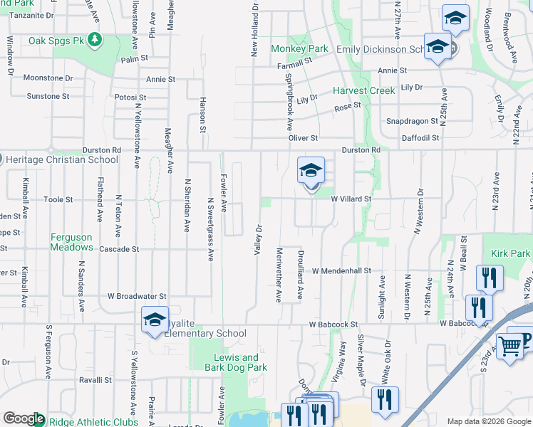 map of restaurants, bars, coffee shops, grocery stores, and more near 216-222 N Valley Dr in Bozeman