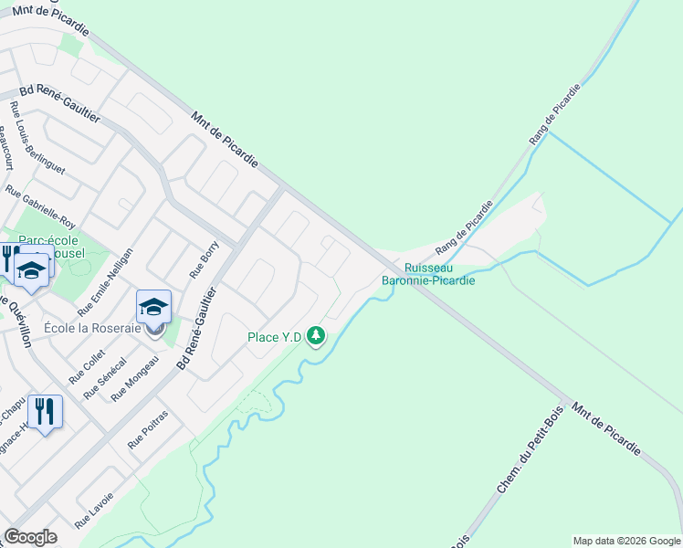 map of restaurants, bars, coffee shops, grocery stores, and more near 233 Rue Calixa-Lavallée in Varennes