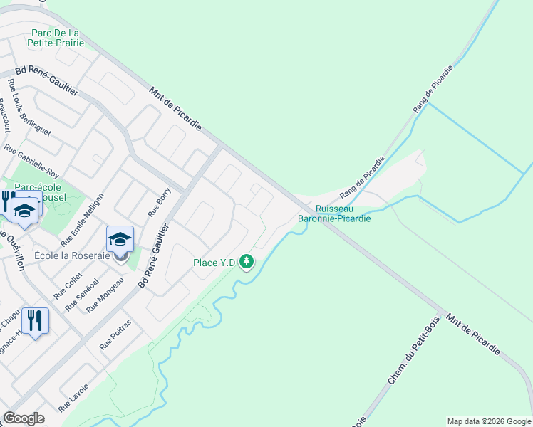 map of restaurants, bars, coffee shops, grocery stores, and more near 233 Rue Calixa-Lavallée in Varennes
