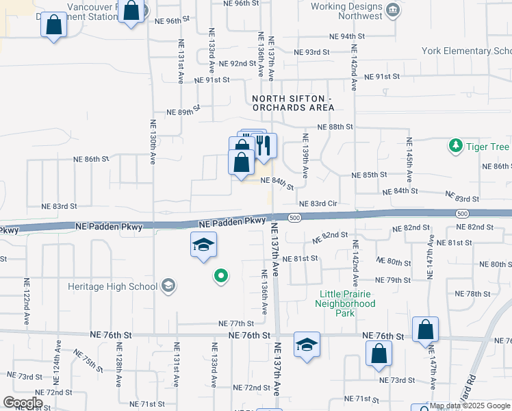 map of restaurants, bars, coffee shops, grocery stores, and more near 8300 Northeast 137th Avenue in Vancouver