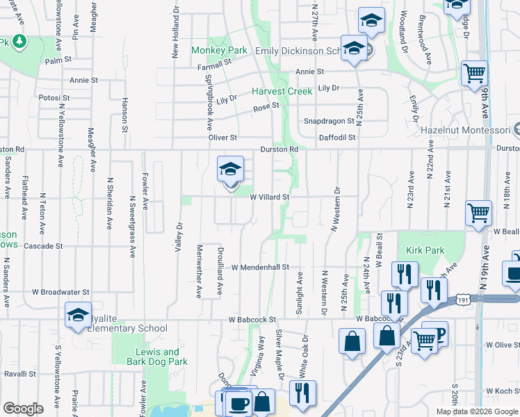 map of restaurants, bars, coffee shops, grocery stores, and more near 226 Peter Place in Bozeman