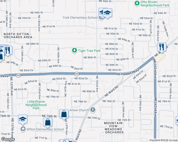 map of restaurants, bars, coffee shops, grocery stores, and more near 14918 Northeast 82nd Street in Vancouver