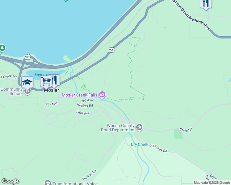 map of restaurants, bars, coffee shops, grocery stores, and more near 400 Cherry Hill Drive in Mosier