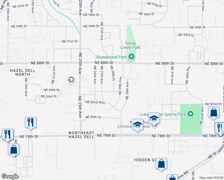 map of restaurants, bars, coffee shops, grocery stores, and more near 8313 Northeast 28th Court in Vancouver