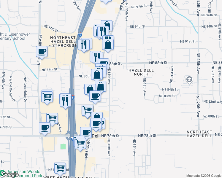 map of restaurants, bars, coffee shops, grocery stores, and more near 8508 Northeast 13th Avenue in Vancouver