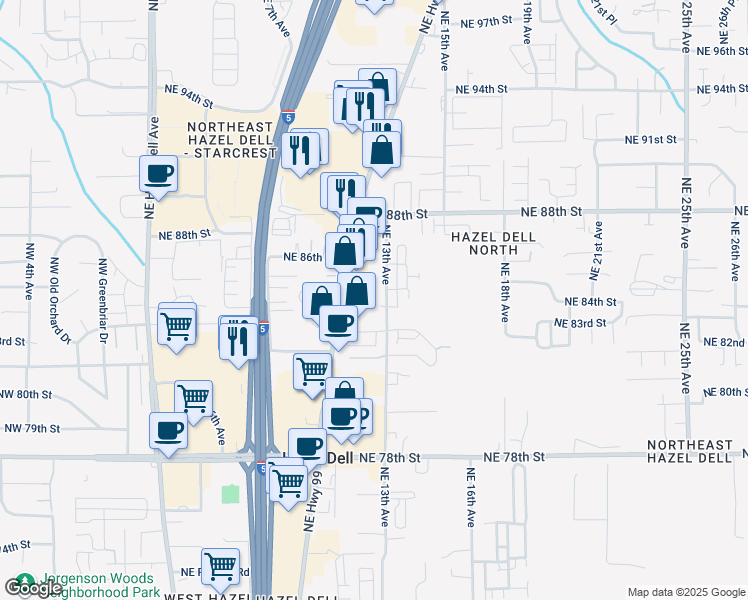 map of restaurants, bars, coffee shops, grocery stores, and more near 8508 Northeast 13th Avenue in Vancouver