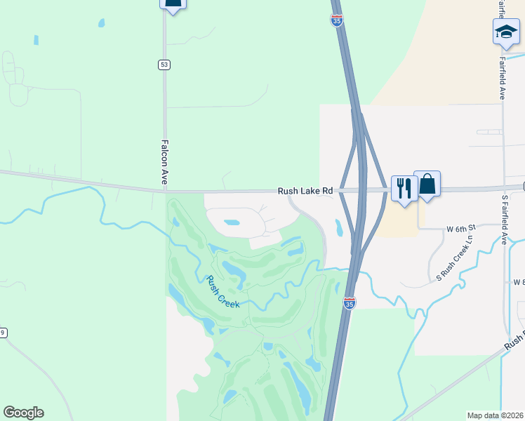 map of restaurants, bars, coffee shops, grocery stores, and more near 2165 Eagle Street in Rush City