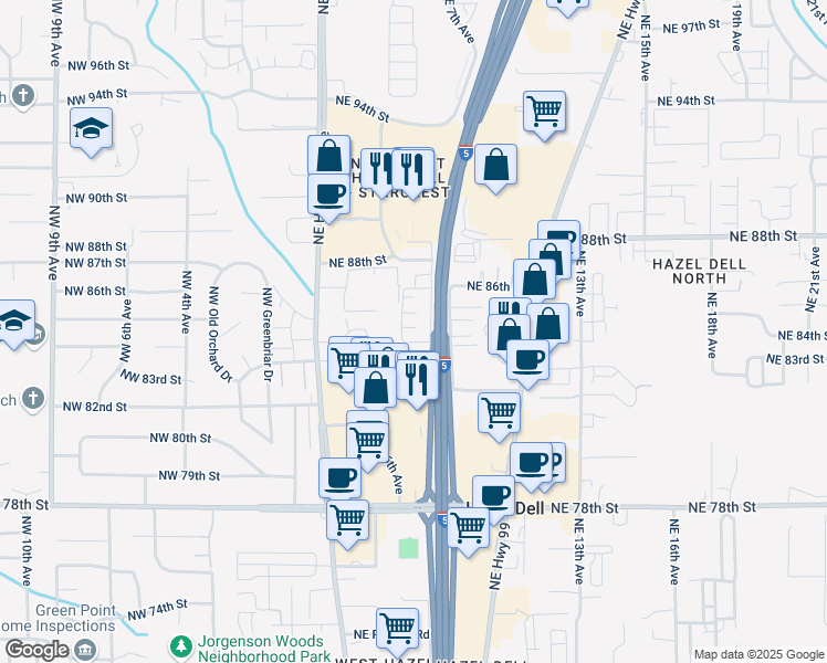 map of restaurants, bars, coffee shops, grocery stores, and more near 605 Northeast 84th Circle in Vancouver