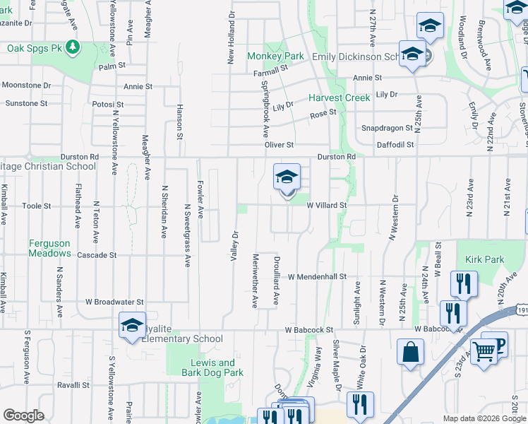 map of restaurants, bars, coffee shops, grocery stores, and more near 5200 Durston Rd in Bozeman