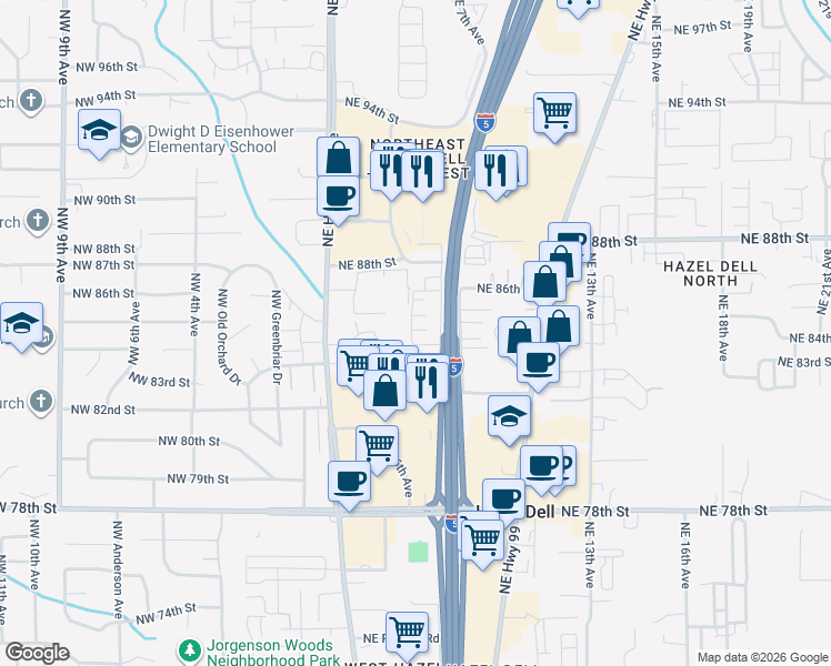 map of restaurants, bars, coffee shops, grocery stores, and more near 616 Northeast 85th Circle in Vancouver