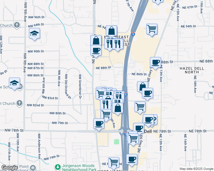 map of restaurants, bars, coffee shops, grocery stores, and more near 406 Northeast 85th Street in Vancouver