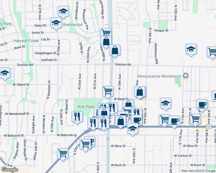 map of restaurants, bars, coffee shops, grocery stores, and more near 323 North 19th Avenue in Bozeman