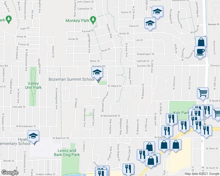 map of restaurants, bars, coffee shops, grocery stores, and more near 428 Michael Grove Avenue in Bozeman