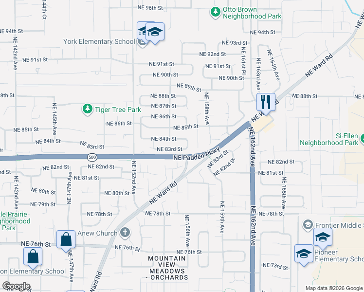 map of restaurants, bars, coffee shops, grocery stores, and more near 15516 Northeast 83rd Street in Vancouver