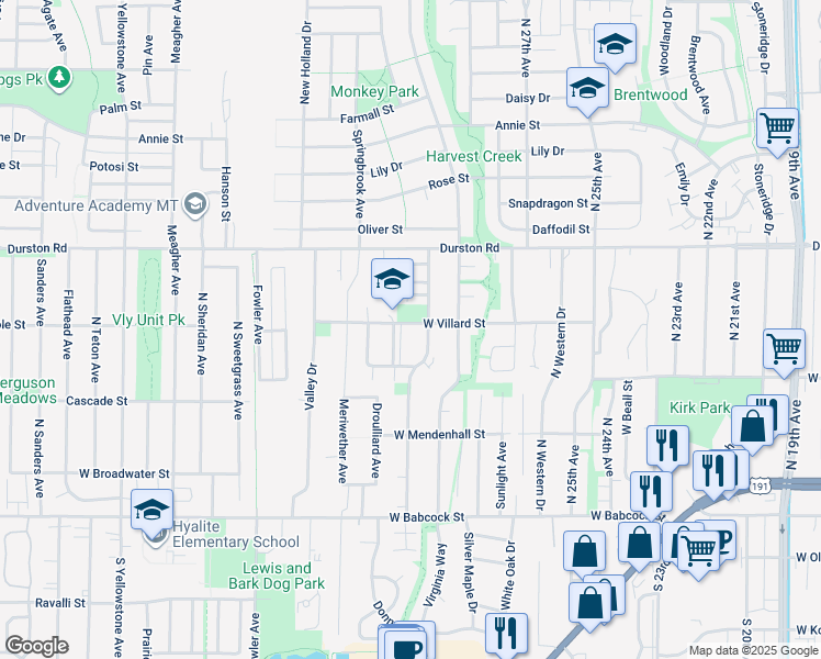 map of restaurants, bars, coffee shops, grocery stores, and more near 3026 West Villard Street in Bozeman
