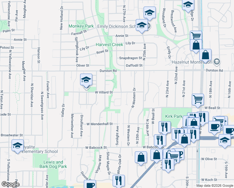 map of restaurants, bars, coffee shops, grocery stores, and more near 407 Greenway Avenue in Bozeman