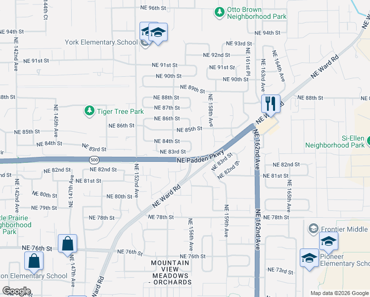 map of restaurants, bars, coffee shops, grocery stores, and more near 15516 Northeast 83rd Street in Vancouver