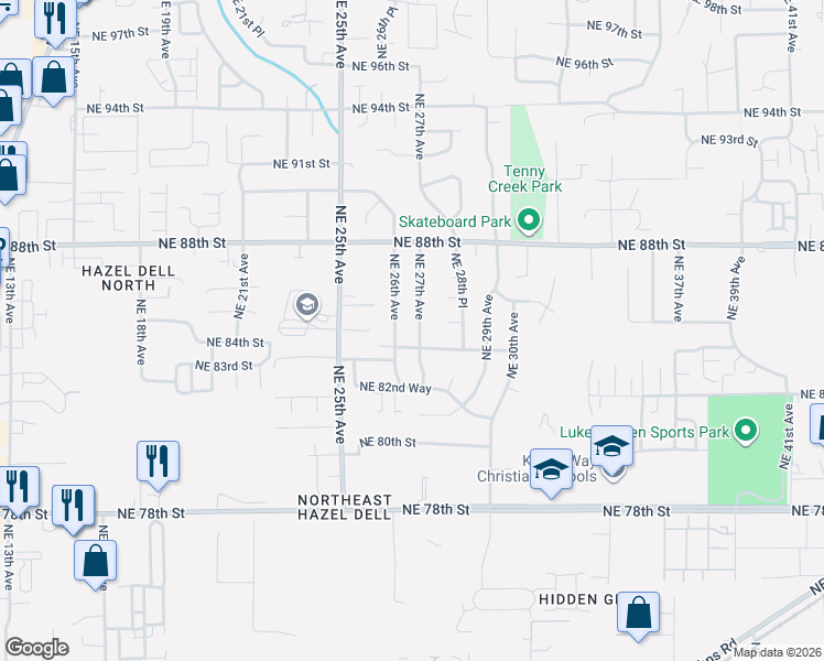map of restaurants, bars, coffee shops, grocery stores, and more near 8412 Northeast 27th Avenue in Vancouver