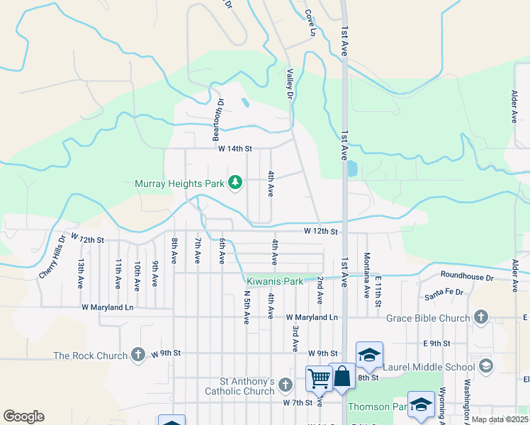 map of restaurants, bars, coffee shops, grocery stores, and more near 1225 5th Avenue in Laurel