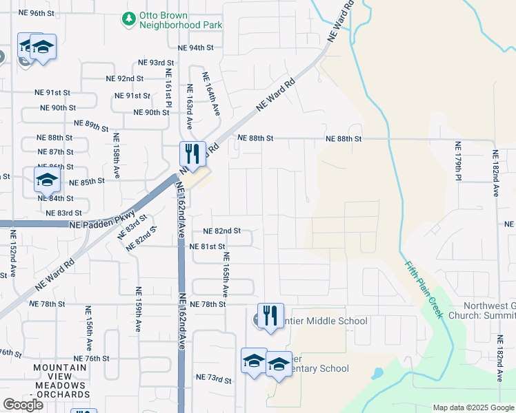 map of restaurants, bars, coffee shops, grocery stores, and more near 8304 Northeast 167th Avenue in Vancouver