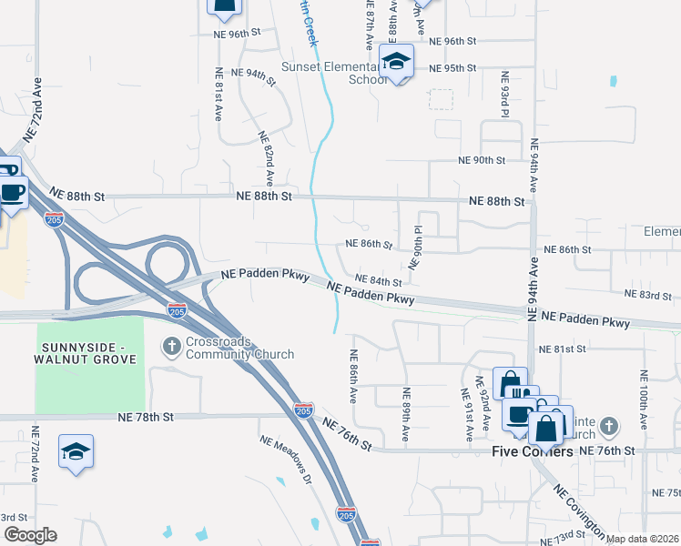 map of restaurants, bars, coffee shops, grocery stores, and more near 8415 Northeast 85th Drive in Vancouver