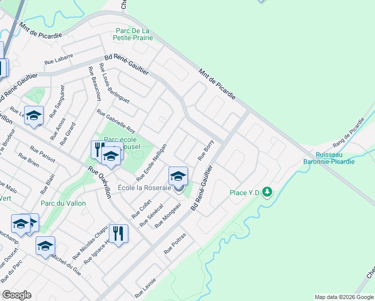 map of restaurants, bars, coffee shops, grocery stores, and more near 1960 Rue Labadie in Varennes