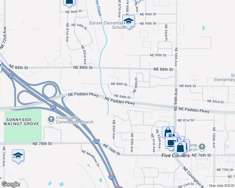 map of restaurants, bars, coffee shops, grocery stores, and more near 8704 Northeast 84th Street in Vancouver