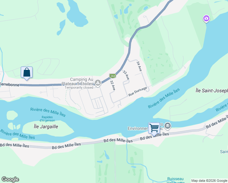 map of restaurants, bars, coffee shops, grocery stores, and more near 32e Avenue in Terrebonne