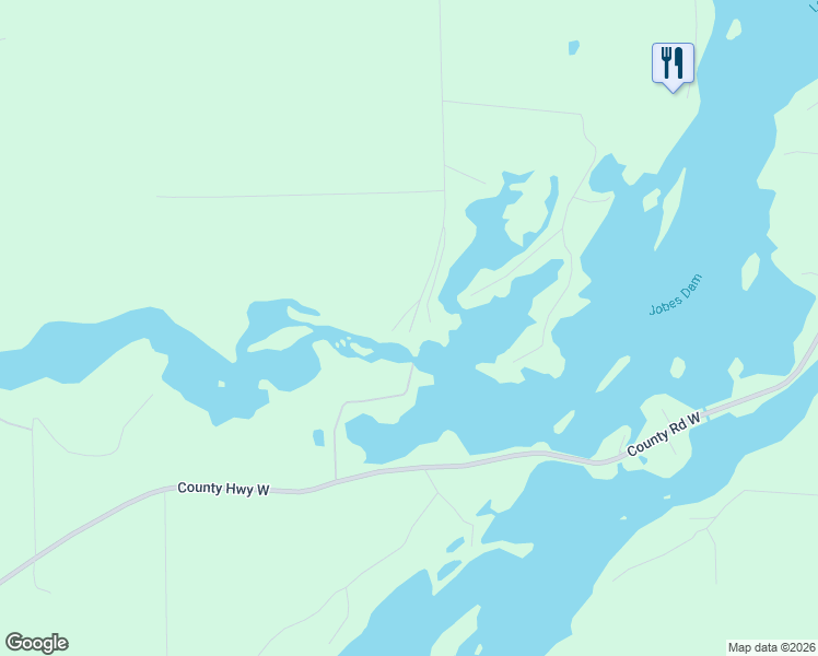 map of restaurants, bars, coffee shops, grocery stores, and more near N8702 North Jobes Dam Road in Phillips