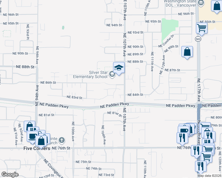 map of restaurants, bars, coffee shops, grocery stores, and more near 8415 NE 85th St in Vancouver
