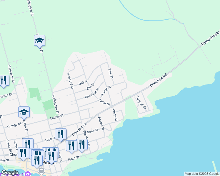 map of restaurants, bars, coffee shops, grocery stores, and more near 116 Union Street in Pictou