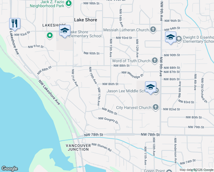 map of restaurants, bars, coffee shops, grocery stores, and more near 1519 Northwest 86th Street in Vancouver