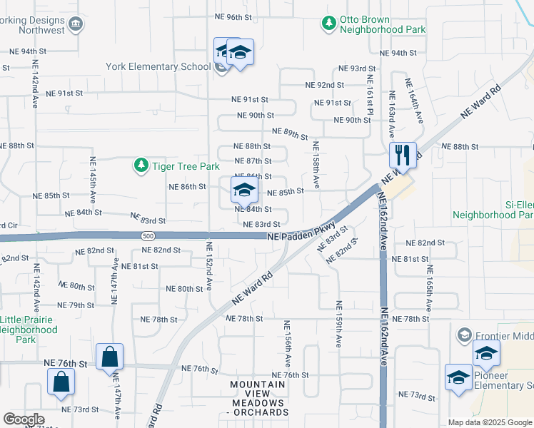 map of restaurants, bars, coffee shops, grocery stores, and more near 15510 Northeast 84th Street in Vancouver