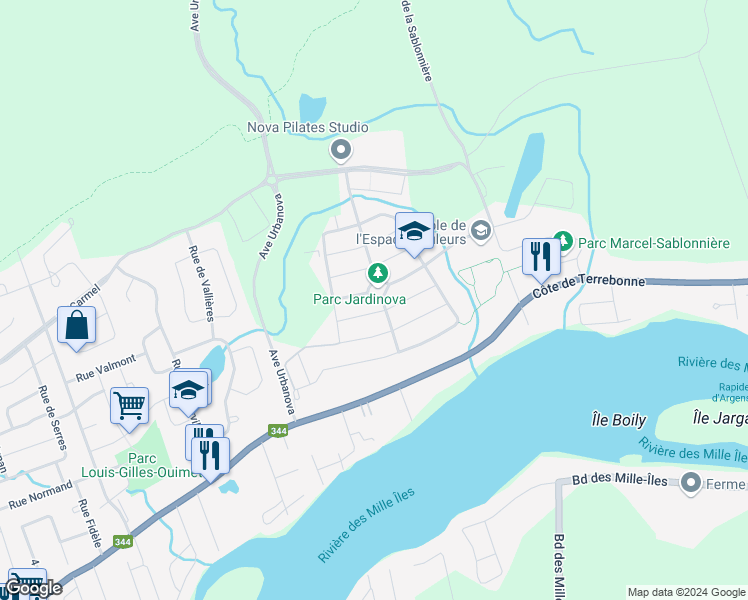 map of restaurants, bars, coffee shops, grocery stores, and more near 800 Rue Marie-Gérin-Lajoie in Terrebonne
