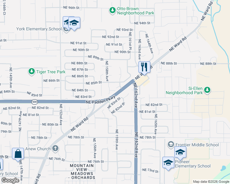 map of restaurants, bars, coffee shops, grocery stores, and more near 8411 Northeast 158th Avenue in Vancouver