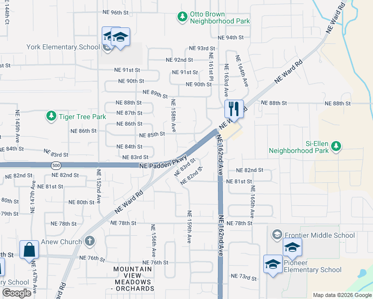 map of restaurants, bars, coffee shops, grocery stores, and more near 8411 Northeast 158th Avenue in Vancouver