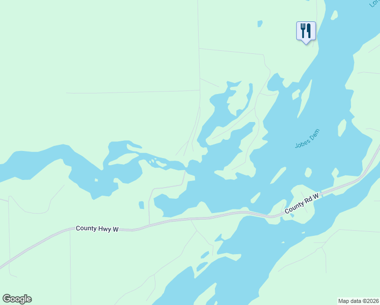map of restaurants, bars, coffee shops, grocery stores, and more near N8702 North Jobes Dam Road in Phillips