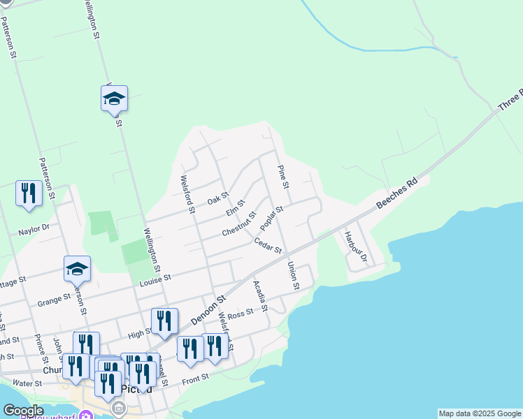 map of restaurants, bars, coffee shops, grocery stores, and more near 169 Chestnut Street in Pictou