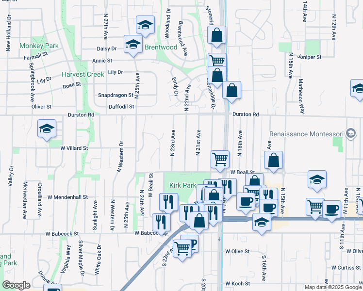 map of restaurants, bars, coffee shops, grocery stores, and more near 409 North 22nd Avenue in Bozeman