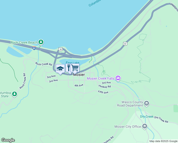 map of restaurants, bars, coffee shops, grocery stores, and more near 102 Idaho Street in Mosier