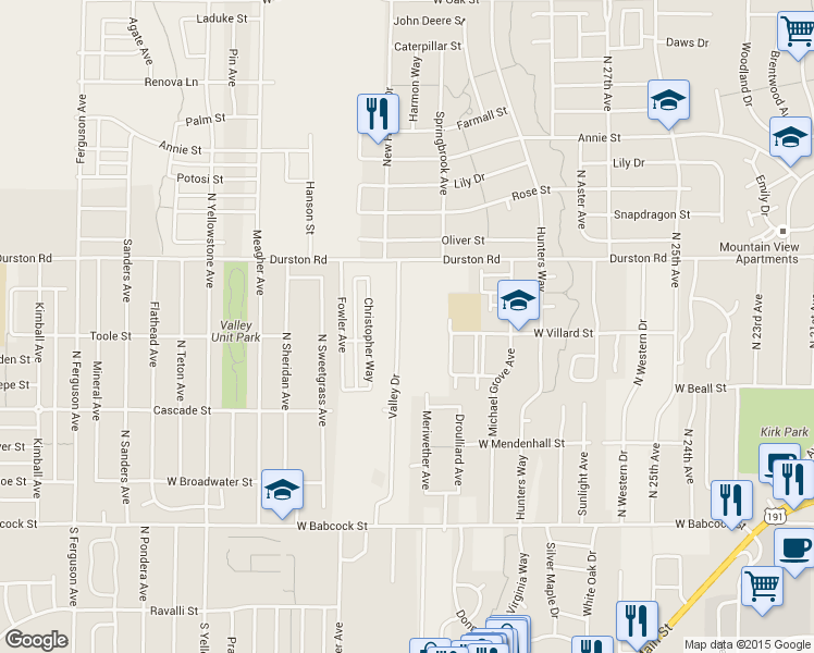 map of restaurants, bars, coffee shops, grocery stores, and more near 222 N Valley Dr in Bozeman
