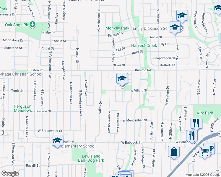 map of restaurants, bars, coffee shops, grocery stores, and more near 5200 Durston Rd in Bozeman