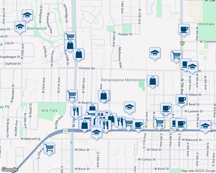map of restaurants, bars, coffee shops, grocery stores, and more near 409 North 15th Avenue in Bozeman