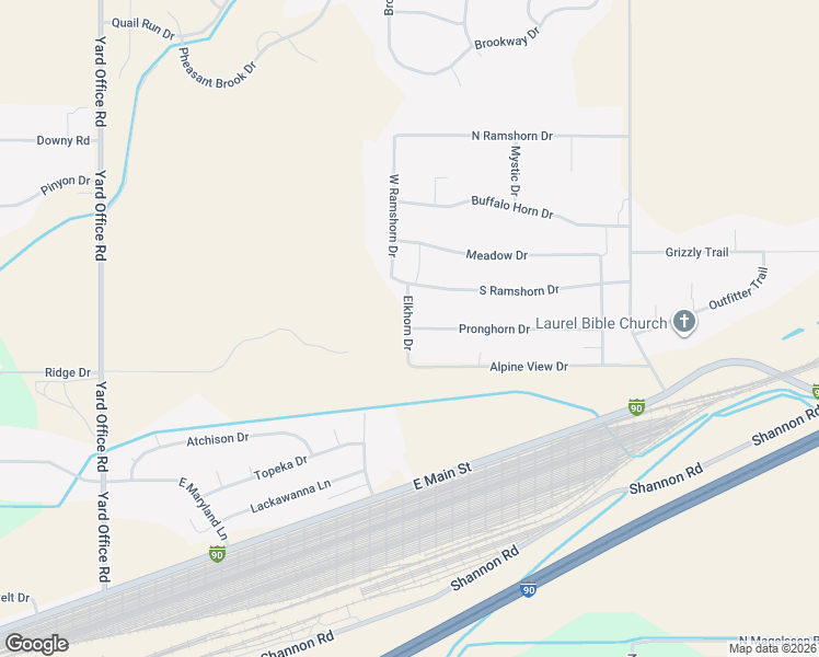 map of restaurants, bars, coffee shops, grocery stores, and more near 2525 Pronghorn Drive in Laurel