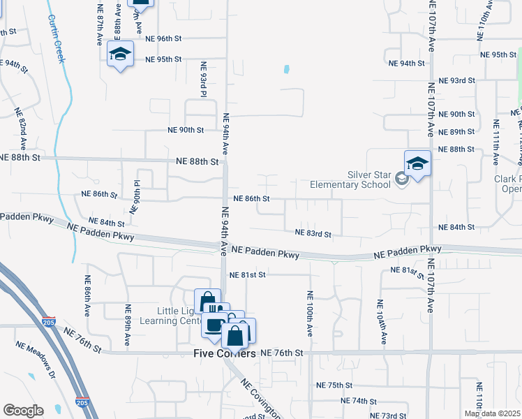 map of restaurants, bars, coffee shops, grocery stores, and more near 9606 Northeast 84th Way in Vancouver