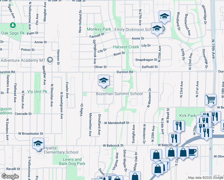 map of restaurants, bars, coffee shops, grocery stores, and more near 427 Michael Grove Avenue in Bozeman