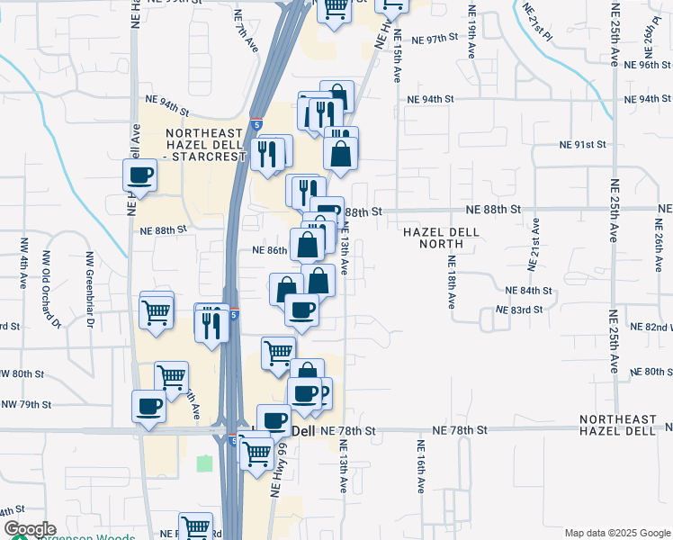 map of restaurants, bars, coffee shops, grocery stores, and more near 8508 Northeast 13th Avenue in Vancouver